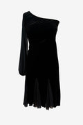 Gerry Shaw Black One Shoulder Velvet Cocktail Dress