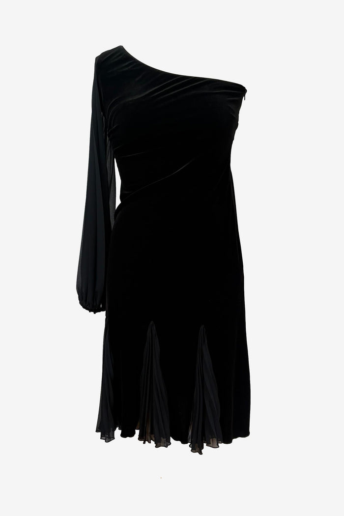 Gerry Shaw Black One Shoulder Velvet Cocktail Dress