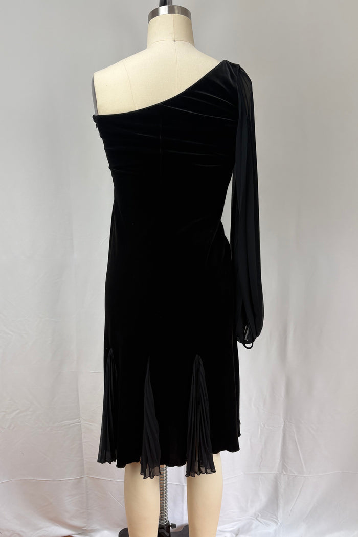 Gerry Shaw Black One Shoulder Velvet Cocktail Dress