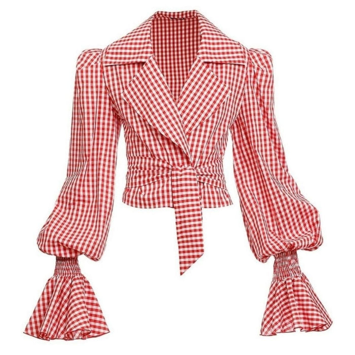Balmain Balloon - Sleeve Gingham Blouse - Runway Catalog