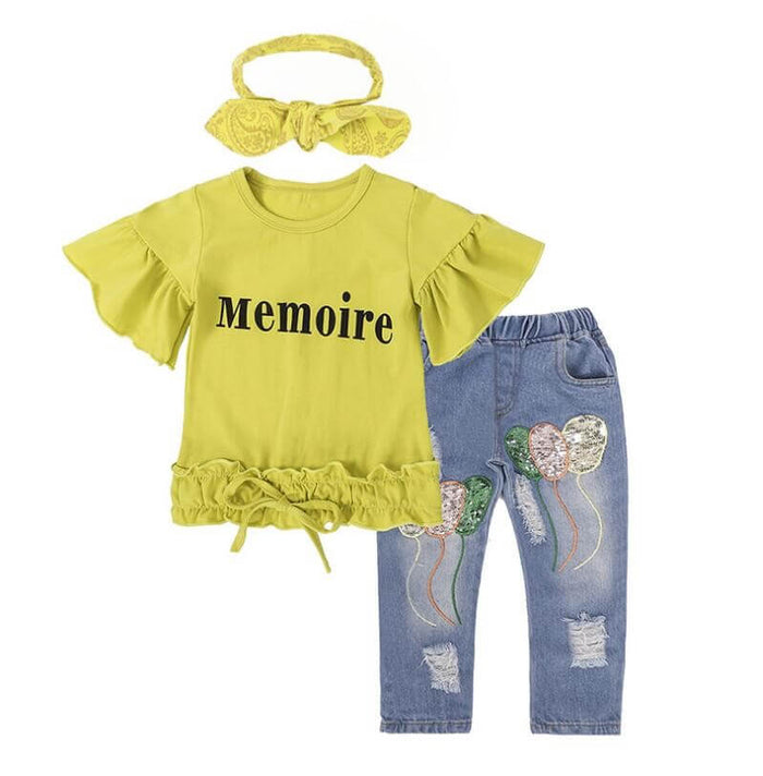 Girls Cotton Yellow T-Shirt Jeans Set | Cotton Girls Clothing Set