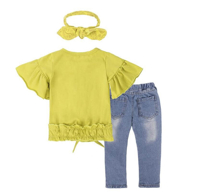 Girls Cotton Yellow T-Shirt Jeans Set | Cotton Girls Clothing Set
