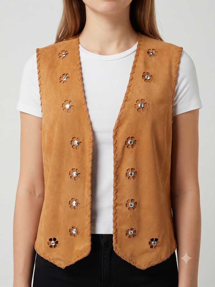 Girls' Studded Suede Vest
