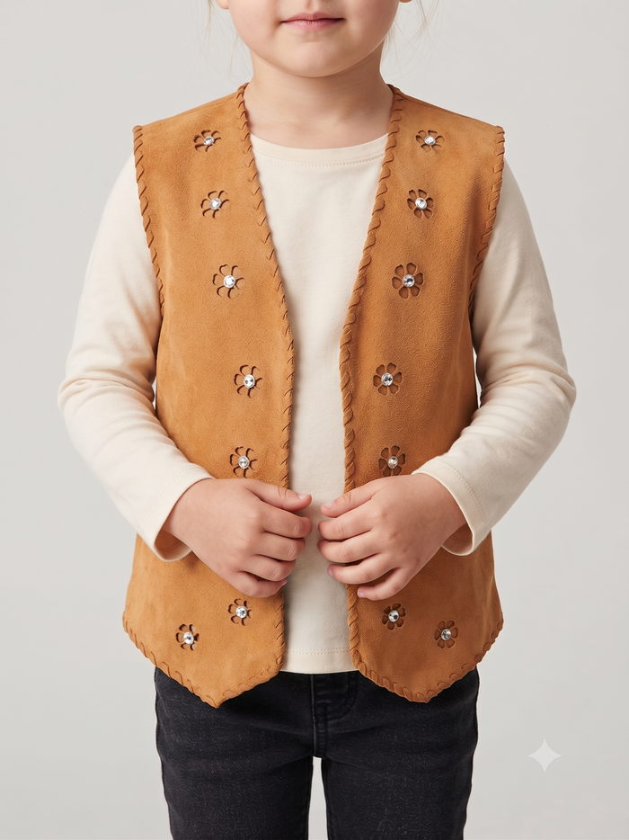 Girls' Studded Suede Vest