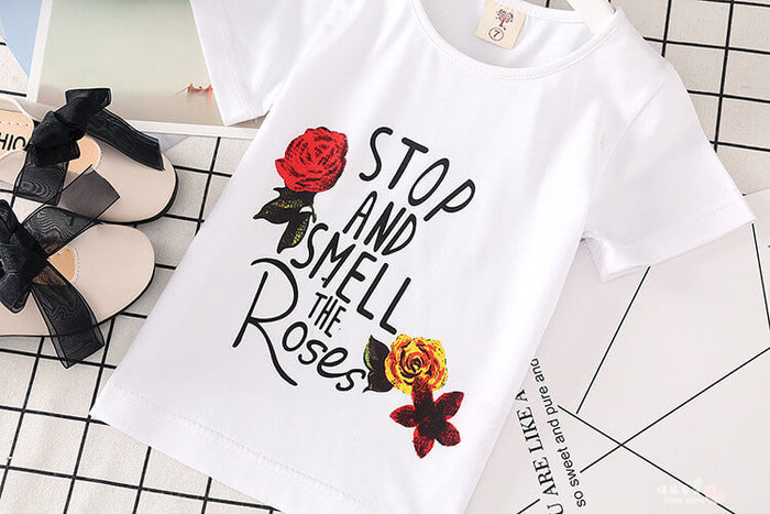Girls White T-Shirt Denim Skirt Set | Girls Summer Outfit Set