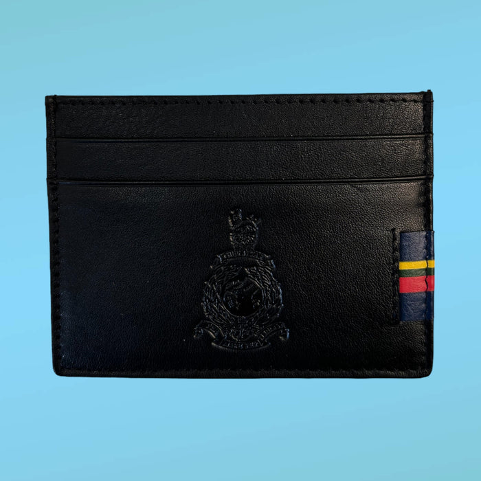 Globe & Laurel Embossed Leather Card Holder - BLACK