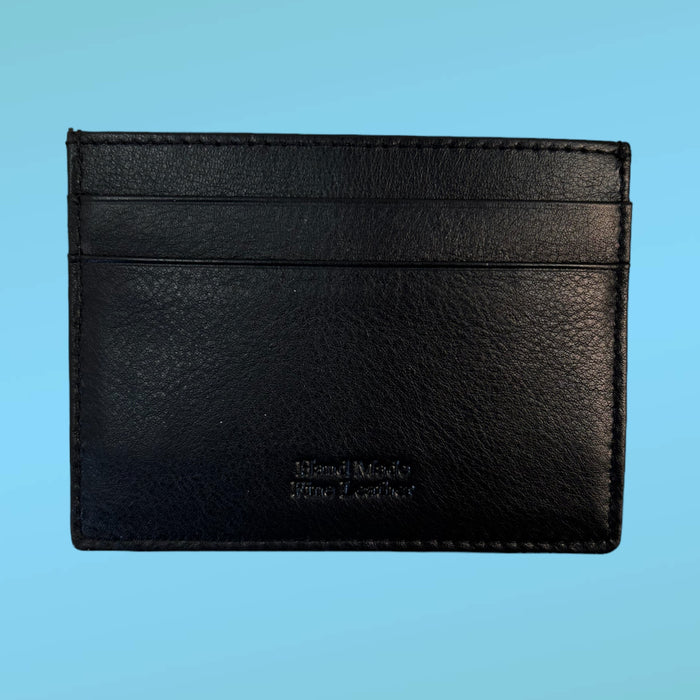 Globe & Laurel Embossed Leather Card Holder - BLACK