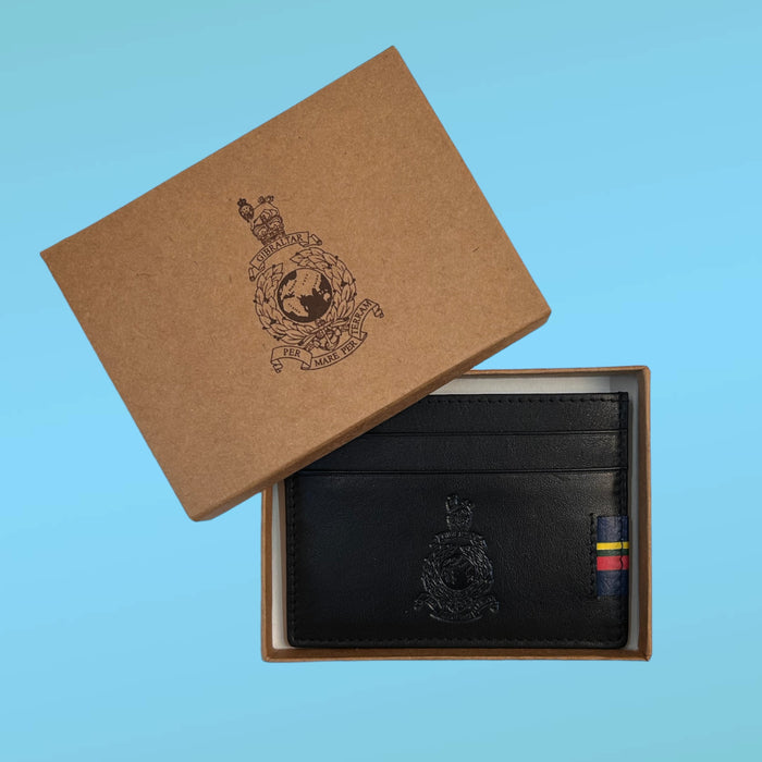 Globe & Laurel Embossed Leather Card Holder - BLACK