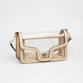 Clear shoulder crossbody bag with gold trim and interchangeable straps by Queens Designs