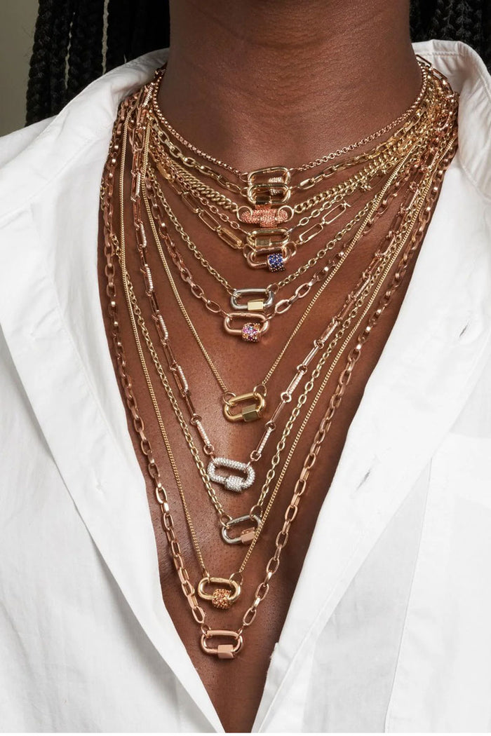 Gold Fine Curb Chain w/ Cylinder - 14k Yellow Gold