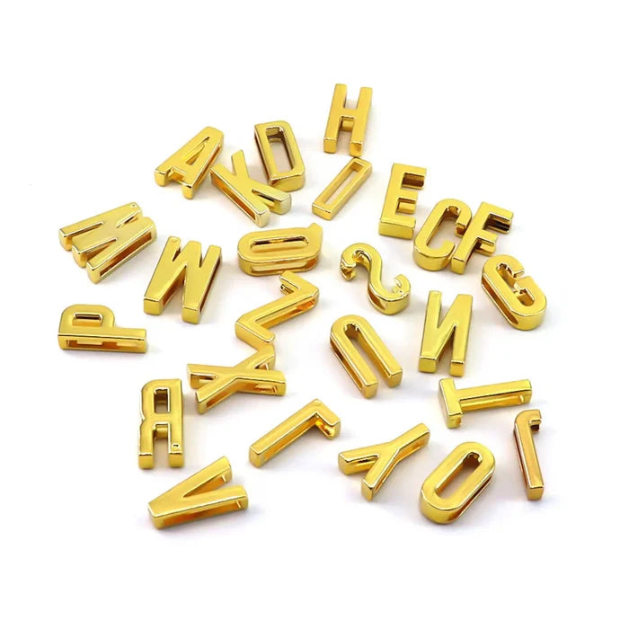 Gold letter, initial charm slides for scarfs