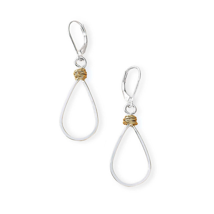 Gold Swirl Teardrop Earring Hammered Wire Sterling Silver