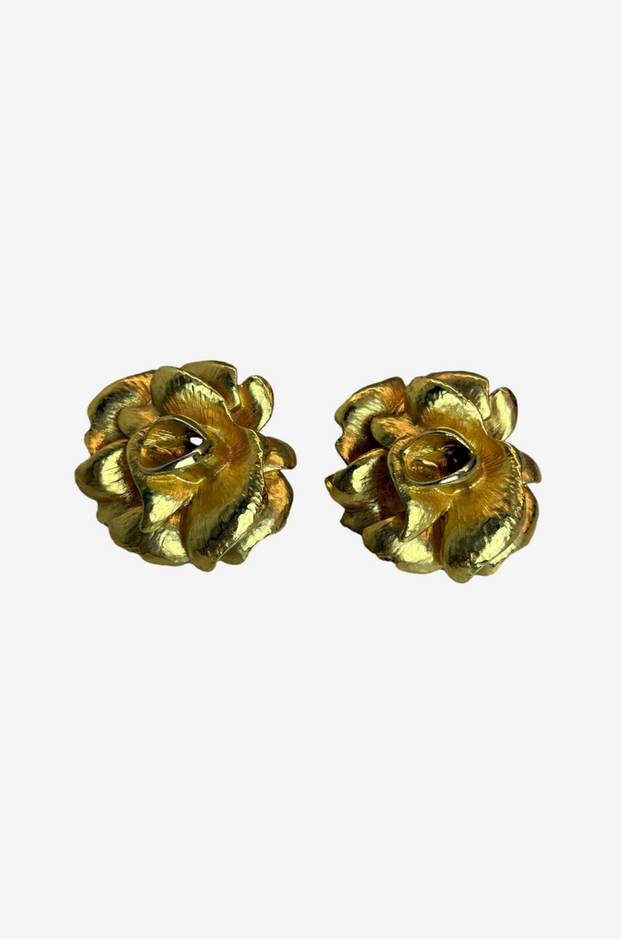 Gold Tone Rose Clip On Earrings
