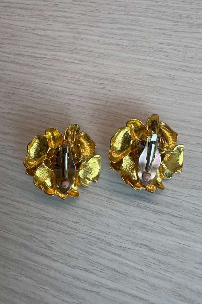 Gold Tone Rose Clip On Earrings
