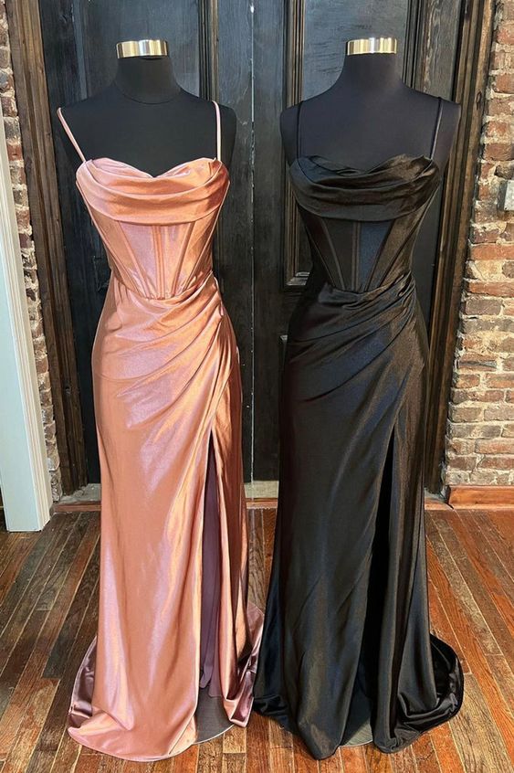 Good Prom Dress 2023 Satin Spaghetti straps with Slit