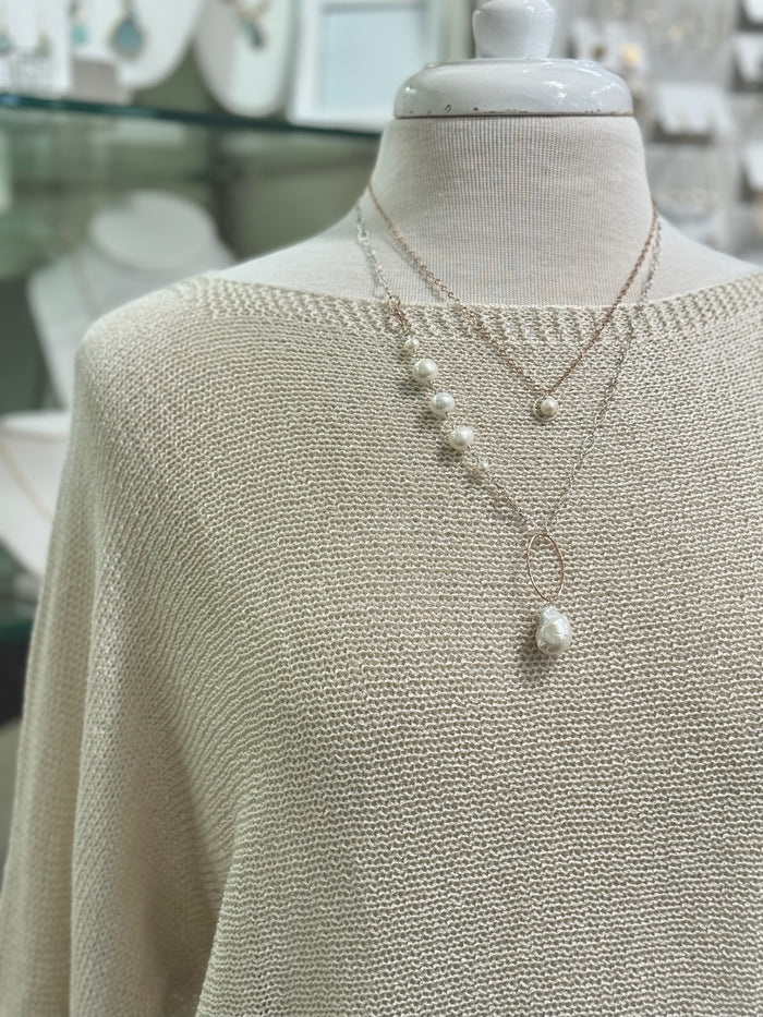 Rose gold and sterling silver layered pearl necklaces