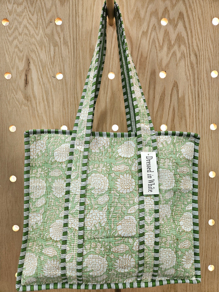 green floral quilted bag