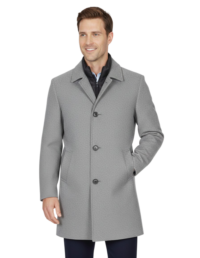 Grey Overcoat with Removable Quilted Inner Layer-Makrom