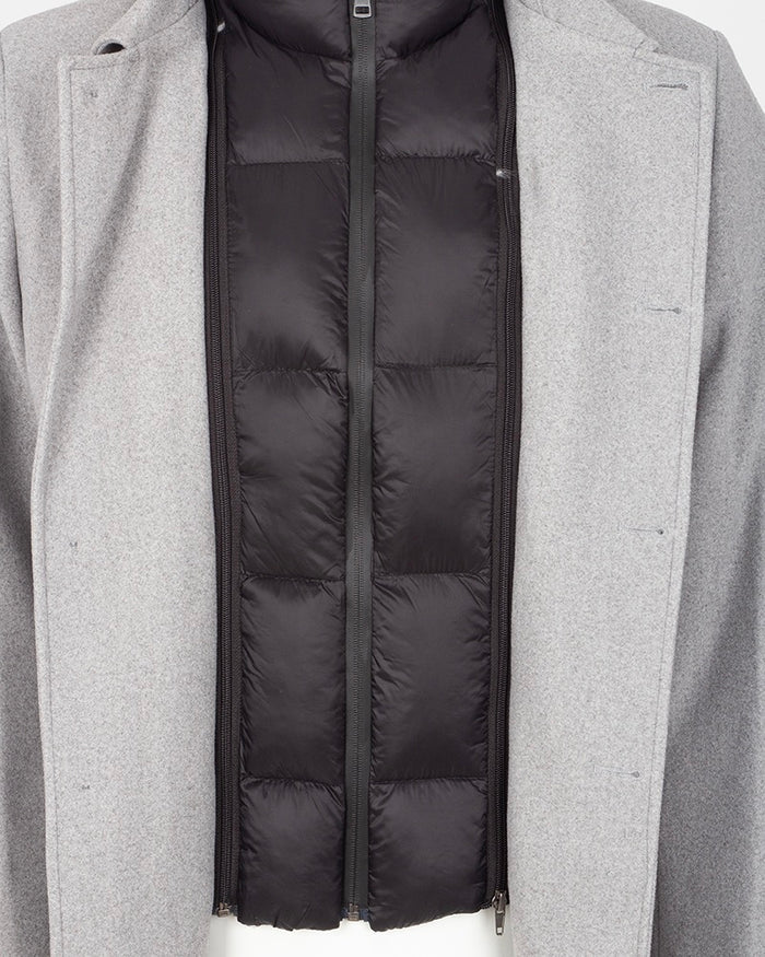 Grey Overcoat with Removable Quilted Inner Layer-Makrom