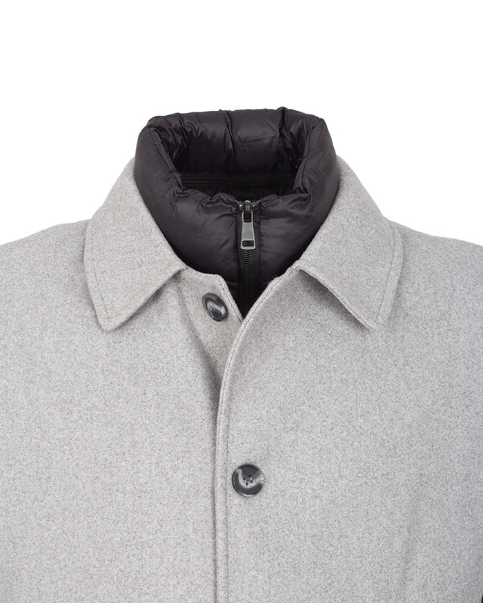 Grey Overcoat with Removable Quilted Inner Layer-Makrom