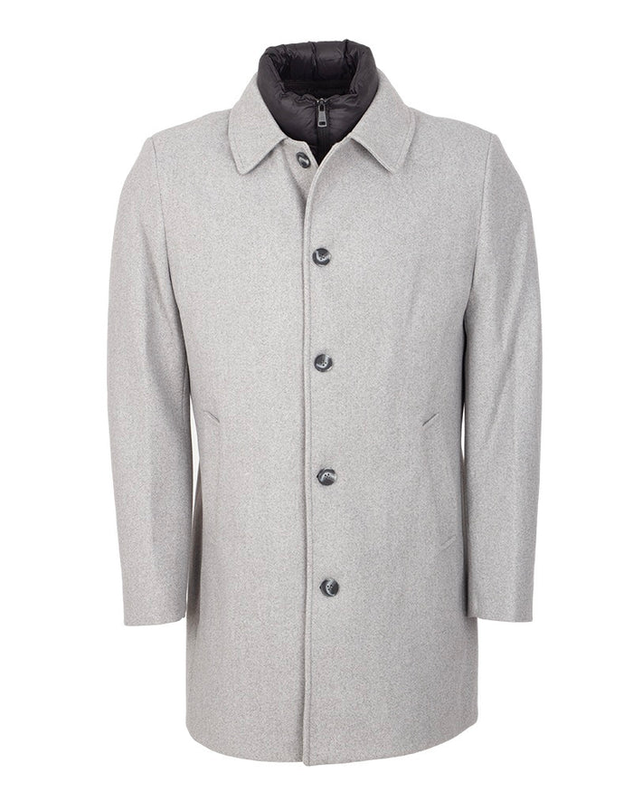 Grey Overcoat with Removable Quilted Inner Layer-Makrom
