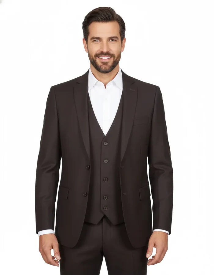 Grey Wool Classic Plain 3 Piece Men's Suit-Makrom