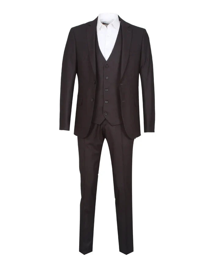 Grey Wool Classic Plain 3 Piece Men's Suit-Makrom