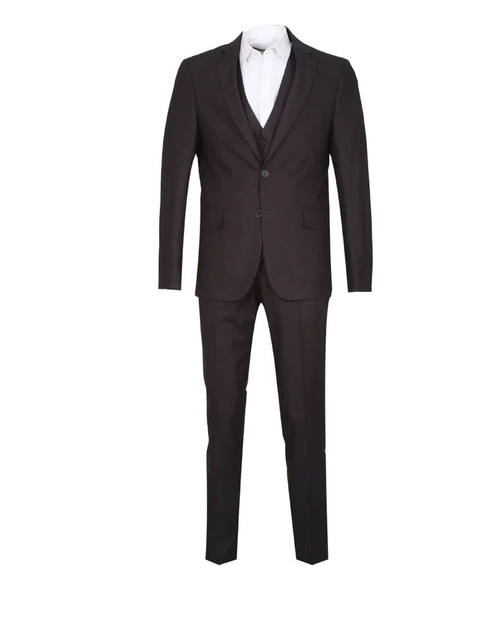 Grey Wool Classic Plain 3 Piece Men's Suit-Makrom