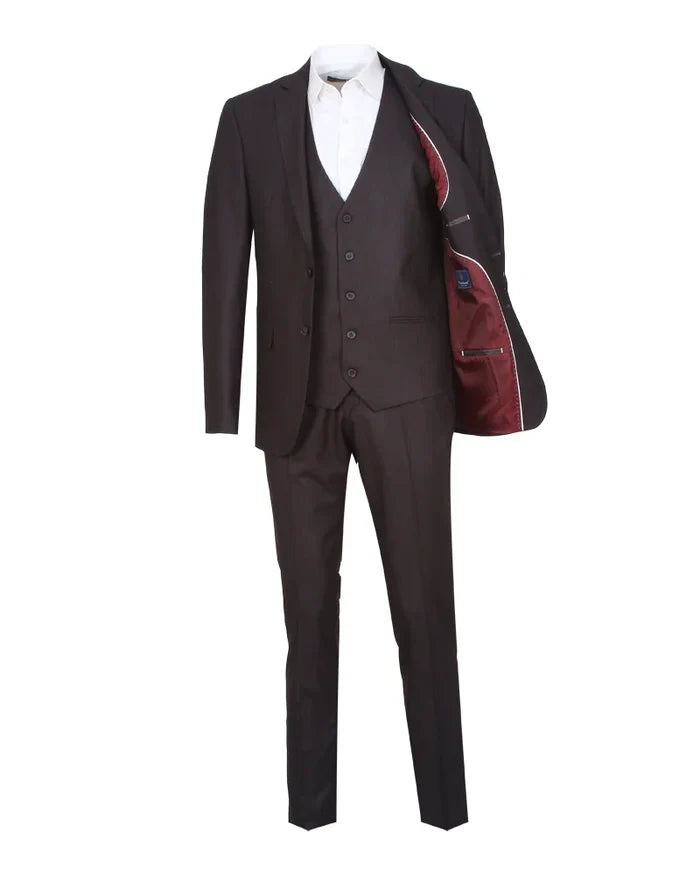 Grey Wool Classic Plain 3 Piece Men's Suit-Makrom