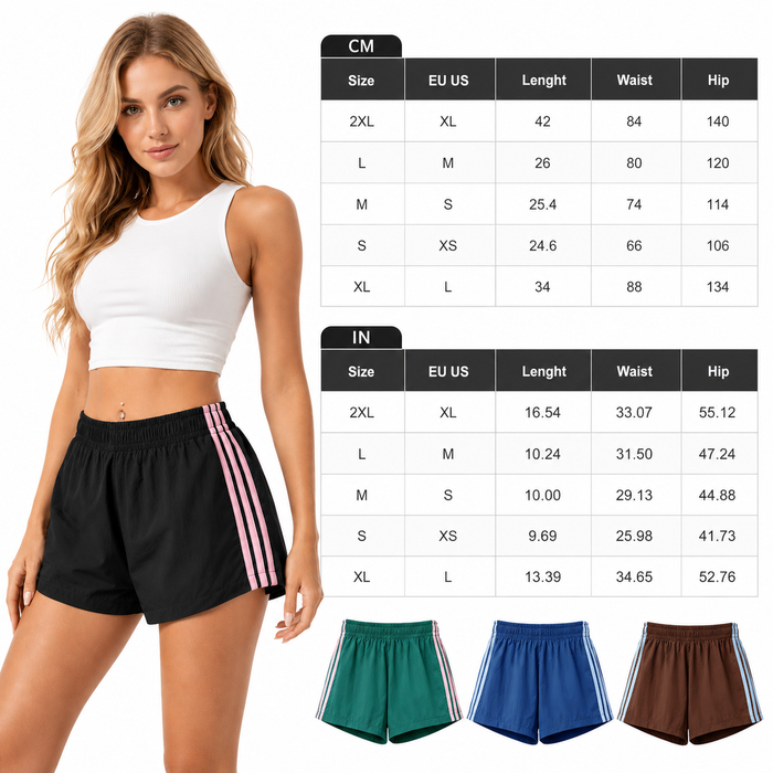 Women’s workout shorts with American retro styling, hot pants length and high waist fit for sports and warm days