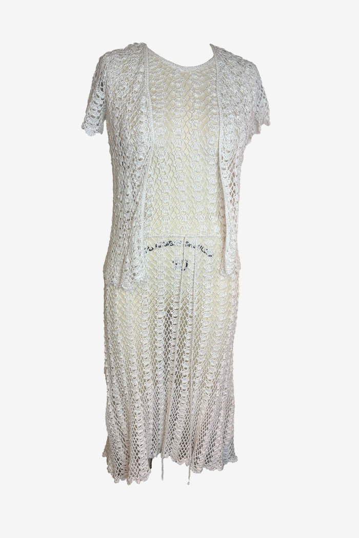 Hand Crochet Cotton Sheath Midi Dress Set