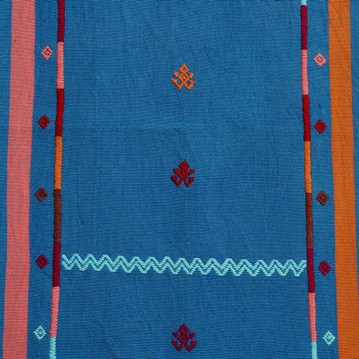 Handwoven cotton bib with embroidered borders and frog motifs, Oaxaca Mexico