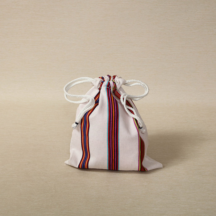 Handwoven striped fabric drawstring bag, Oaxaca Mexico