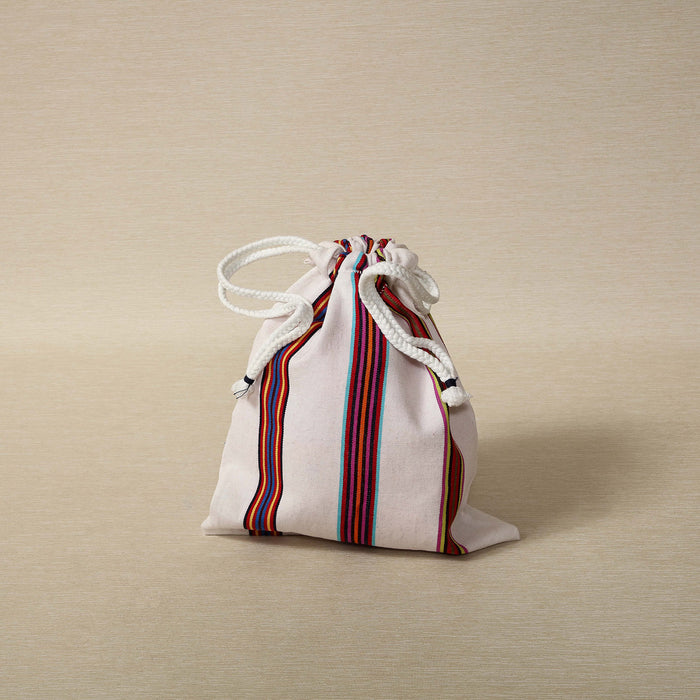 Handwoven striped fabric drawstring bag, Oaxaca Mexico