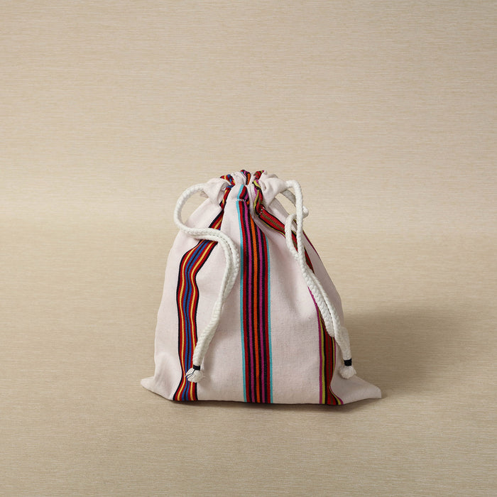 Handwoven striped fabric drawstring bag, Oaxaca Mexico