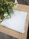 White cotton handkerchief with picot edges.