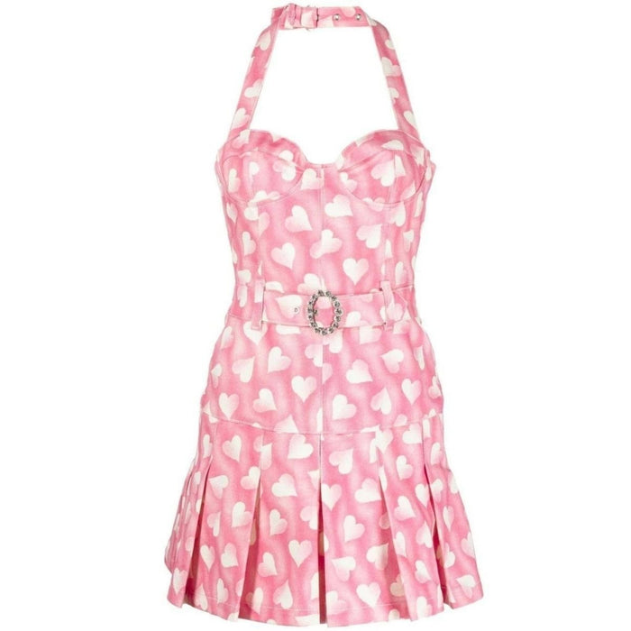 Alessandra Rich Heart - print Halterneck Mini Dress - Runway Catalog