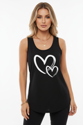 Front view of a casual heart print tank top with soft stretch fabric and clean crew neckline