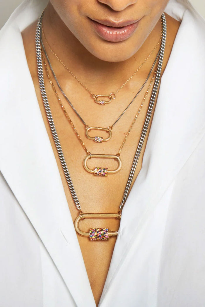 Heavy Curb Chain - Sterling Silver Chain w/ Yellow Gold Loops