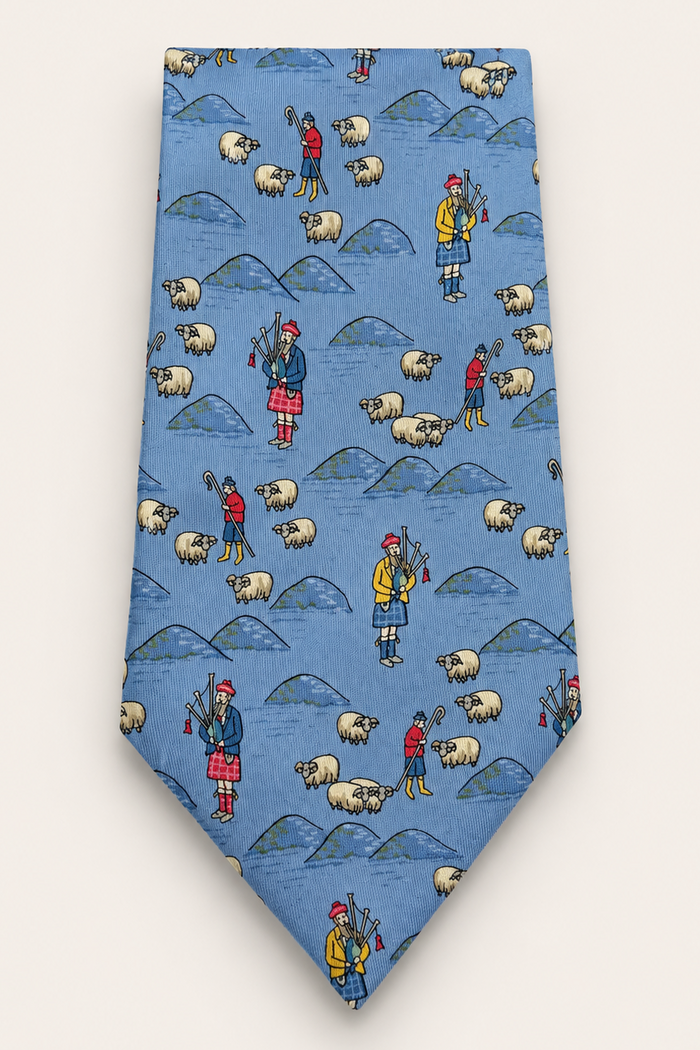 Hermes 'Bergers & Cornemuse' 1990s 100% Silk neck Tie  (Bagpipes)