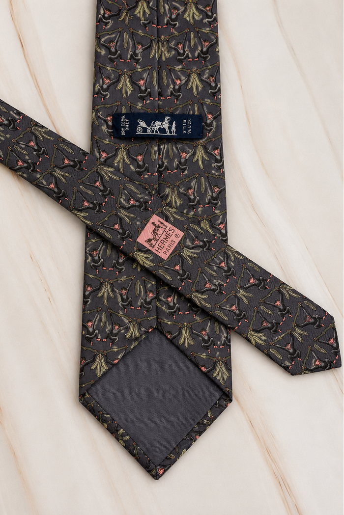 Hermes 'Les Singes '1990s 100% Silk Neck Tie