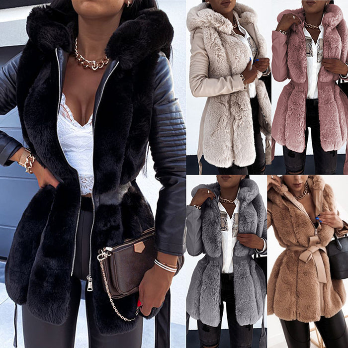 Women's faux fur coat color collage showing many outerwear options with hooded silhouettes for casual seasonal styling views.