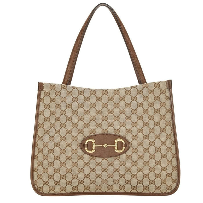 Gucci Horsebit 1955 medium tote bag in GG Supreme canvas with leather trim and Horsebit hardware