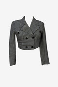 Houndstooth Cropped Double Breasted Blazer