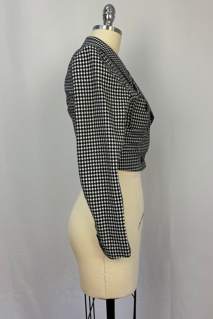 Houndstooth Cropped Double Breasted Blazer