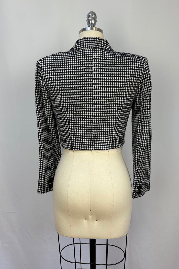 Houndstooth Cropped Double Breasted Blazer