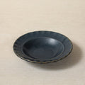 Indigo glaze stoneware rim soup or pasta bowl with fluted edge
