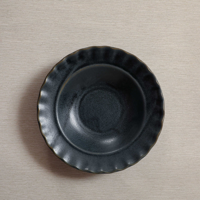 Indigo glaze stoneware rim soup or pasta bowl with fluted edge