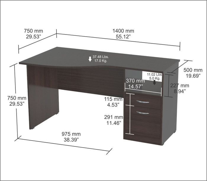 Inval Imported Wooden Modern Curved Top Computer Desk with Storage Drawers