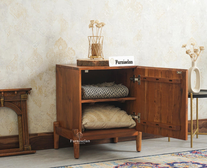 Italy Wooden One Door Nightstand Bedside Table Furniselan Brown Finish
